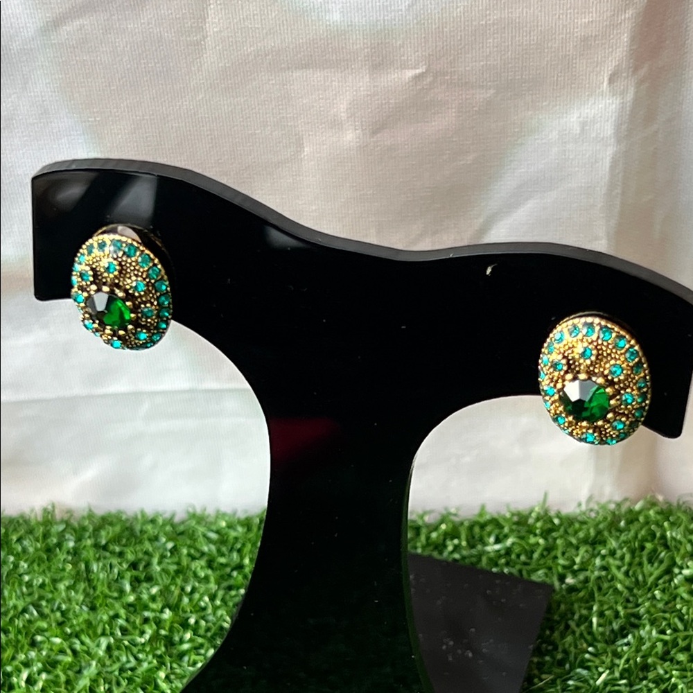 Gold-Tone Green Crystal Dome Earrings - Women Jewelry